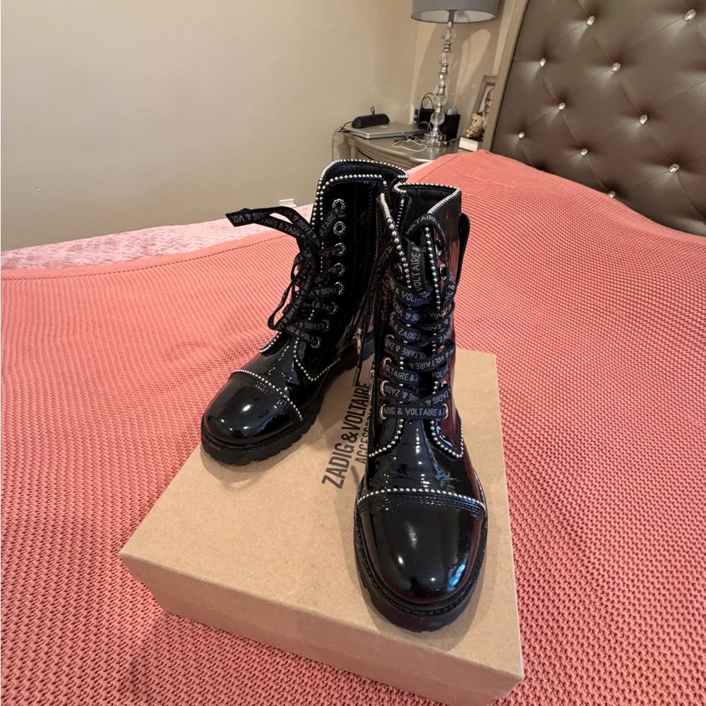 Zadig & Voltaire Glossy Black Combat Boots